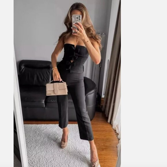 NWT ZARA STRAPLESS BOW JUMPSUIT black